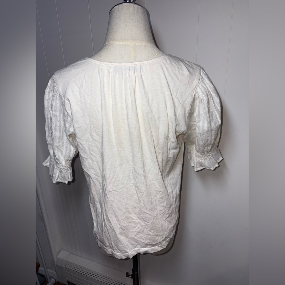 Loft Button-Front Off-White/Cream Bubble Sleeve Coquette Cottagecore Top Size XS - Picture 12 of 12